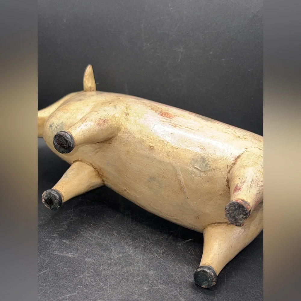 Vintage Hand Painted Carved Wood Sheep Figure Sculpture Folk Art Collectible